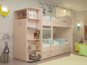 Кровать 2-х ярусная Мая с ящиками и шкафом на латофлексах млечный дуб в Юрюзани - yuryuzan.mebel74.com | фото