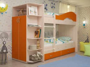 Кровать 2-х ярусная Мая с ящиками и шкафом на латофлексах оранж в Юрюзани - yuryuzan.mebel74.com | фото