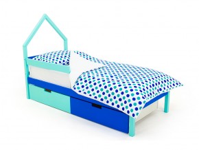 Кровать-домик мини Svogen с ящиками и бортиком мятно-синий в Юрюзани - yuryuzan.mebel74.com | фото 1