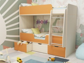 Кровать двухъярусная Малыш двойняшка дуб молочный-оранжевый в Юрюзани - yuryuzan.mebel74.com | фото