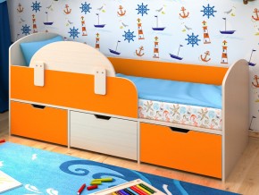 Кровать Малыш Мини Дуб молочный-Оранжевый без бортика в Юрюзани - yuryuzan.mebel74.com | фото 1