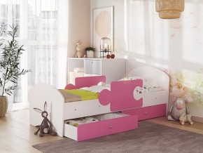 Кровать Мозаика с ящиком и бортиками на ламелях белый-розовый в Юрюзани - yuryuzan.mebel74.com | фото 1