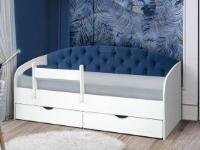 Кровать с мягкой спинкой Софа №9 синяя с бортиком 800х1900 в Юрюзани - yuryuzan.mebel74.com | фото 1