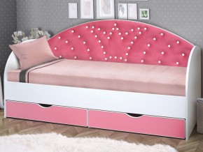 Кровать с продольной мягкой спинкой Корона №1 800х1600 мм розовая в Юрюзани - yuryuzan.mebel74.com | фото 1