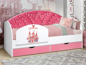 Кровать с продольной мягкой спинкой Корона №1 800х1600 мм розовая в Юрюзани - yuryuzan.mebel74.com | фото 2
