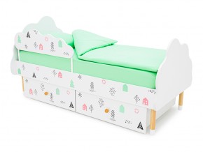 Кровать Stumpa Облако бортик и ящики рисунок Домики розовый, бирюзовый в Юрюзани - yuryuzan.mebel74.com | фото