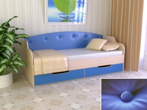 Кровать Юниор Тип 2 дуб молочный/синий 800х1600 в Юрюзани - yuryuzan.mebel74.com | фото 1