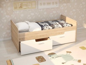 Кровать Умка дуб сонома с белыми ящиками в Юрюзани - yuryuzan.mebel74.com | фото 1